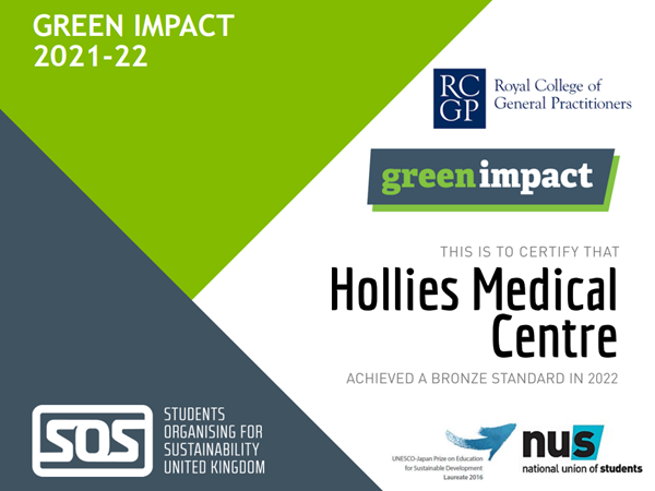 Green Impact 2021-22 Bronze Certificate